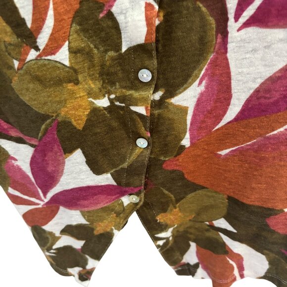 Tahari Women's 100% Linen Floral Short Sleeve Top Size XL Button Up Back - Picture 5 of 7